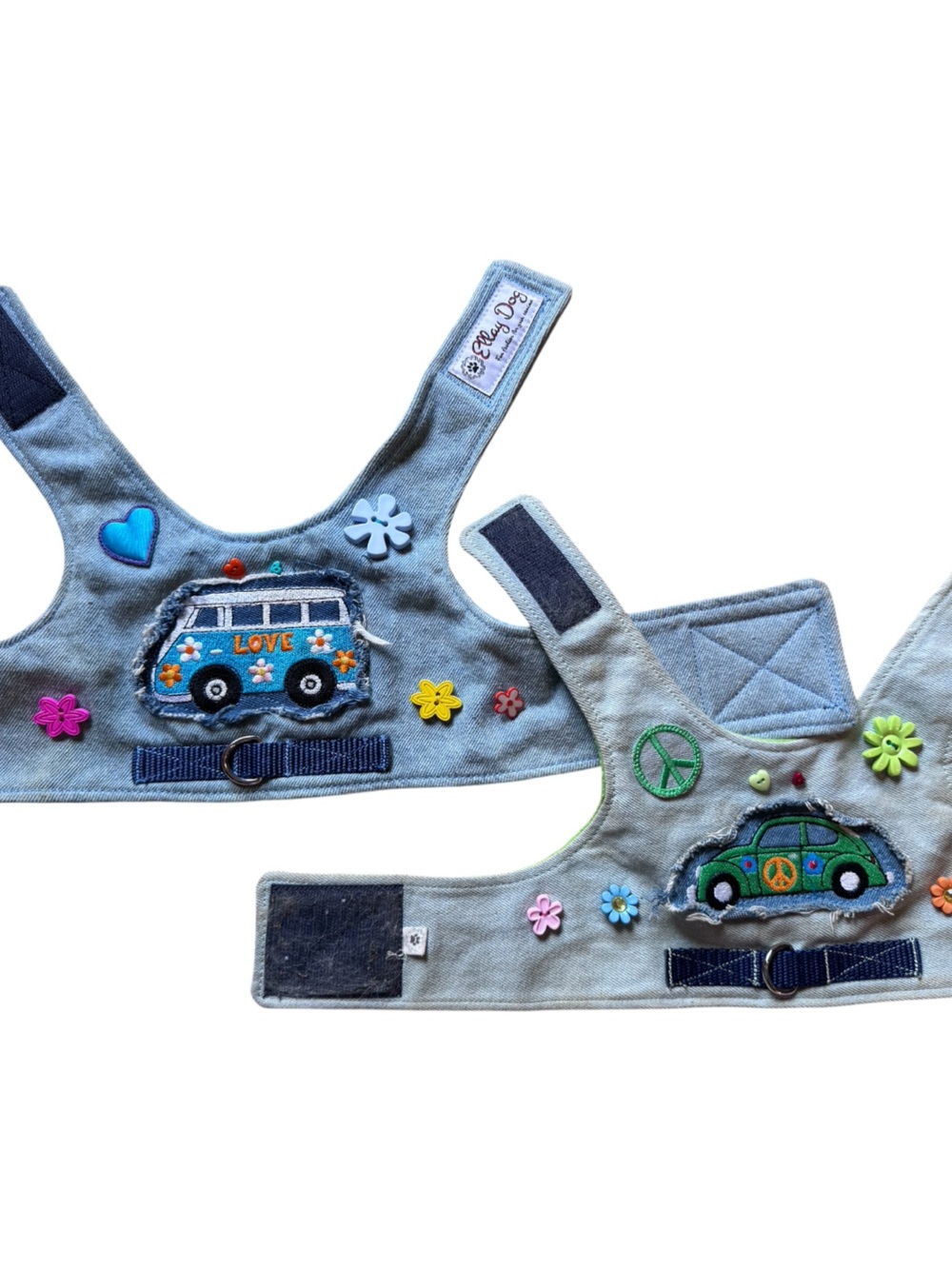 Ellay Dog Handmade Dog Harness Set Hippie VW Bus Beetle Flower Power